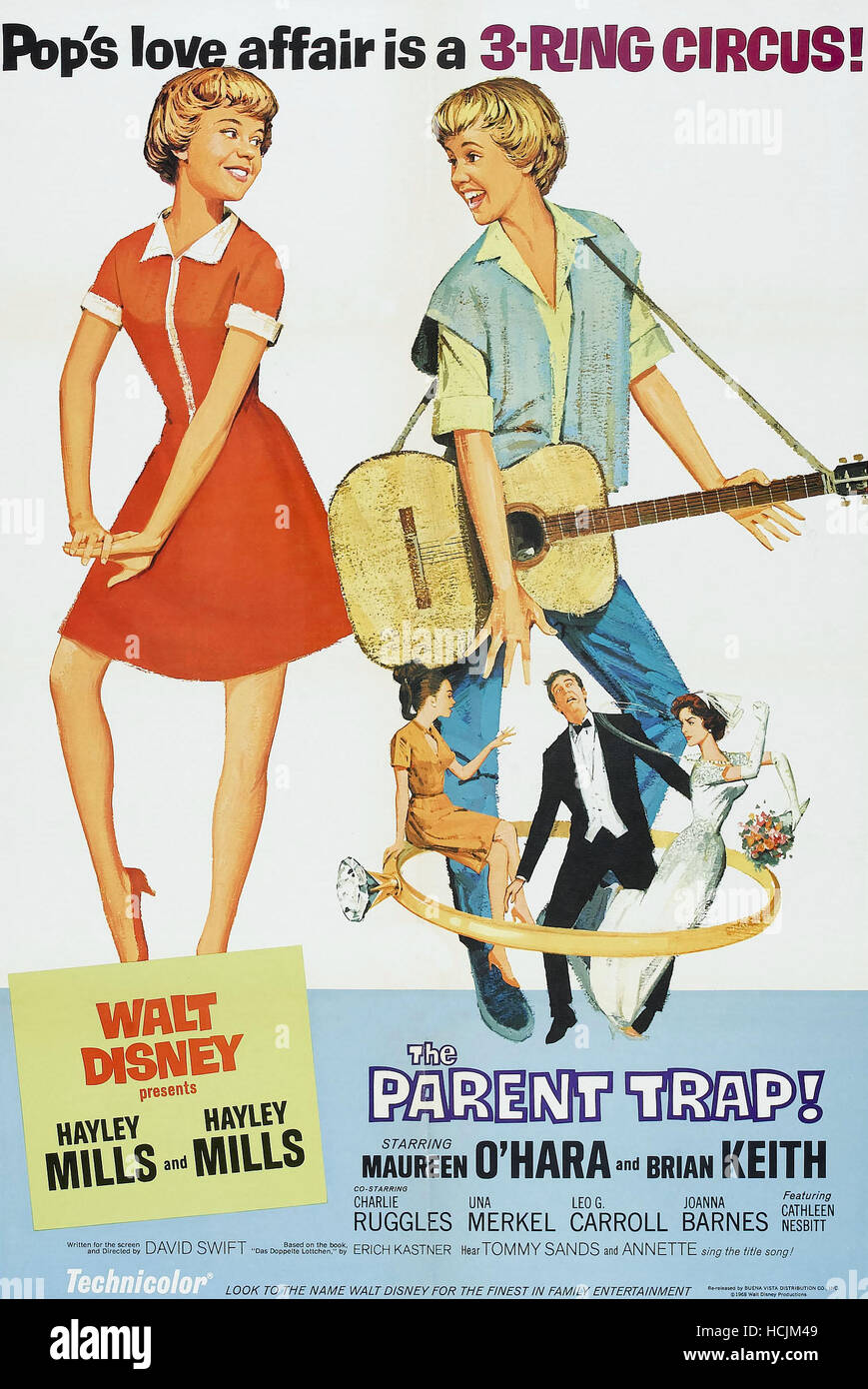 THE PARENT TRAP, top l-r: Hayley Mills on poster art, 1961, ©Walt Disney Pictures/courtesy Everett Collection Stock Photo