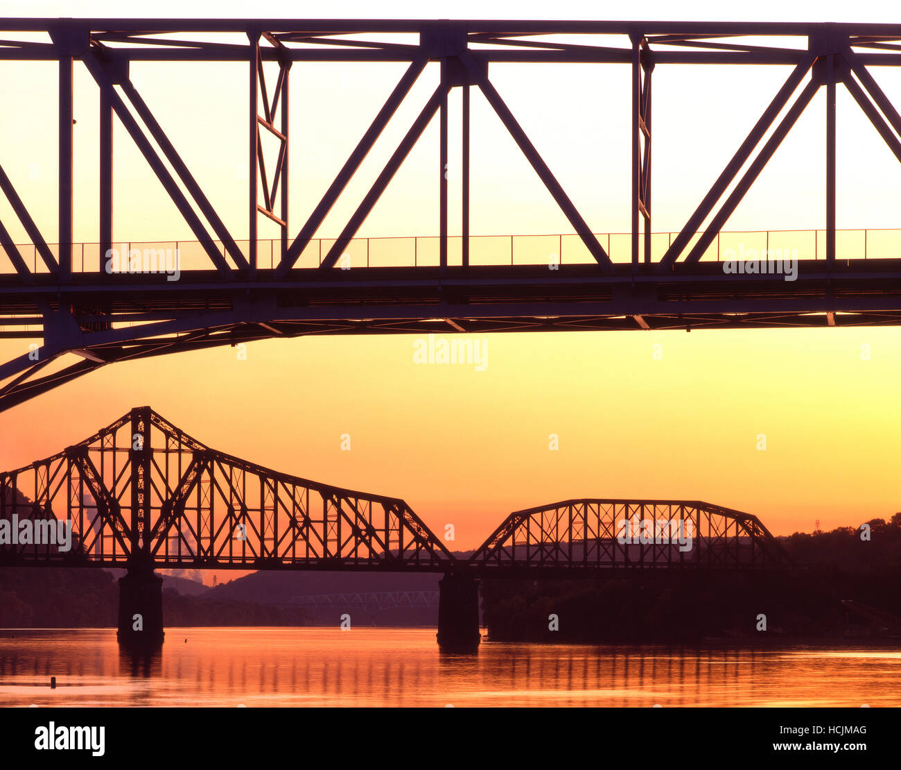Bridges cross over the Ohio River in Western Pennsylvania Stock Photo