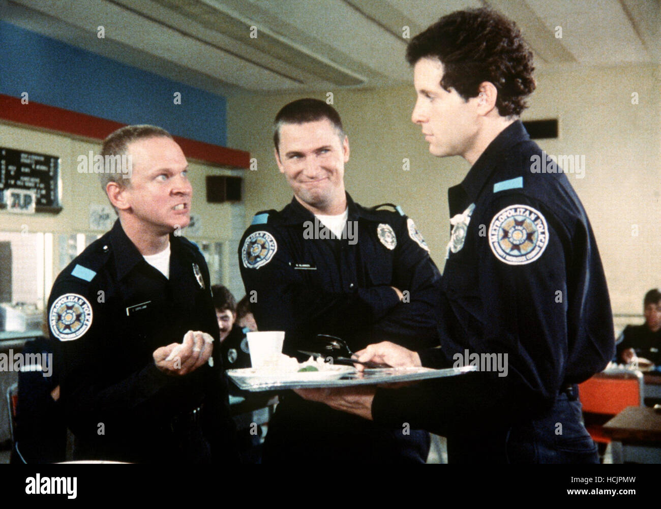 POLICE ACADEMY, Brant van Hoffman (center), Steve Guttenberg, 1984, (c