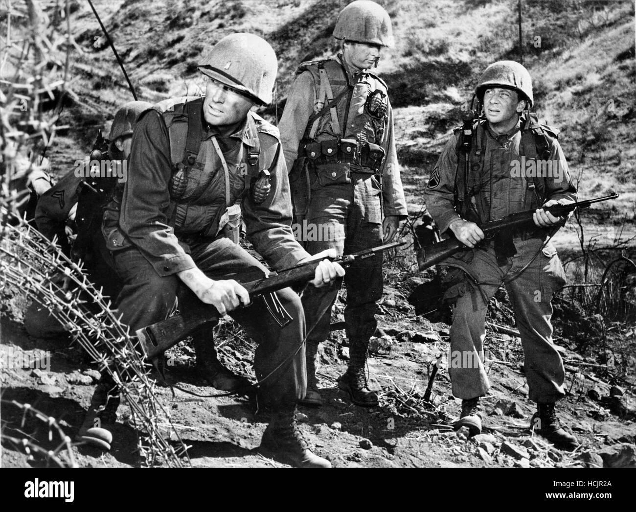 PORK CHOP HILL, Gregory Peck (foreground left), Norman Fell (far right