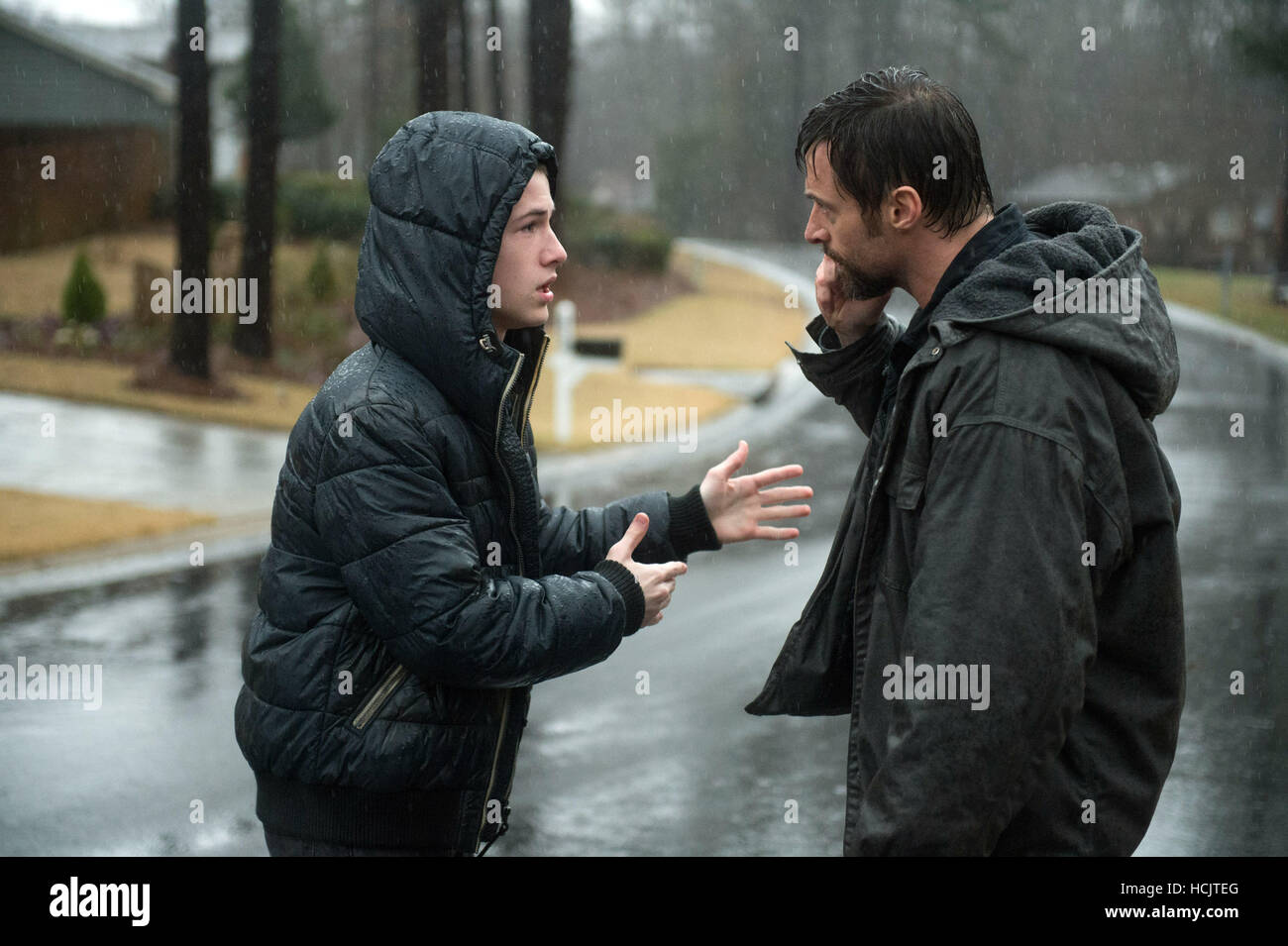 PRISONERS, from left: Dylan Minnette, Hugh Jackman, 2013. ph: Wilson