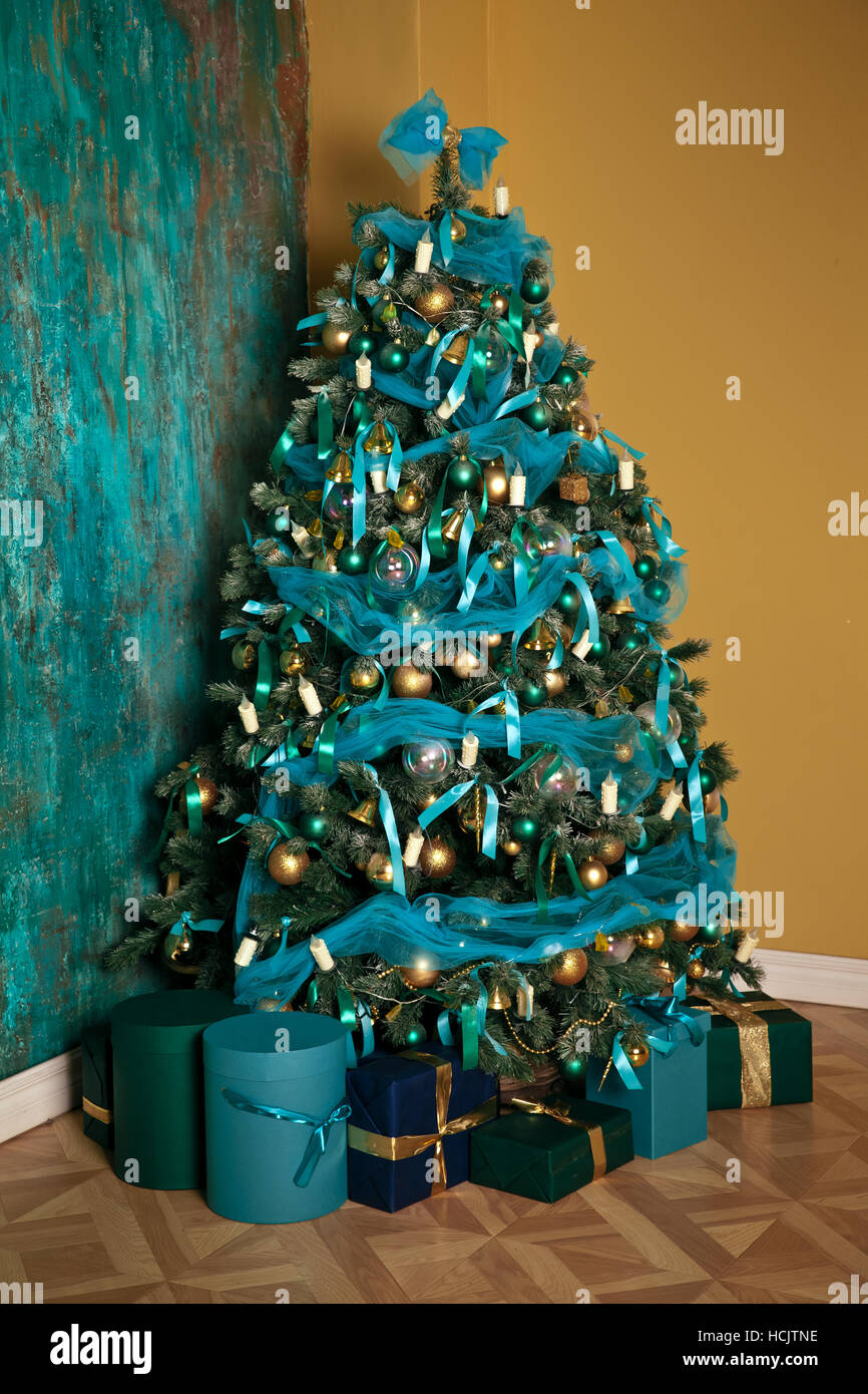 Green New Year tree decorated Stock Photo - Alamy