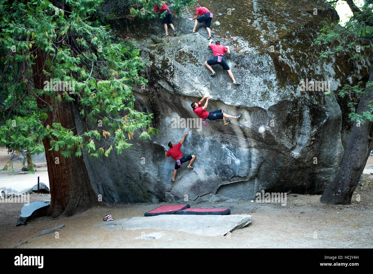 A composite of Tommy Caldwell, famous big wall free climber, working on