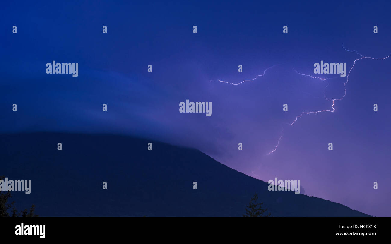Lightning strikes the slopes of Agua Volcano, Guatemala Stock Photo
