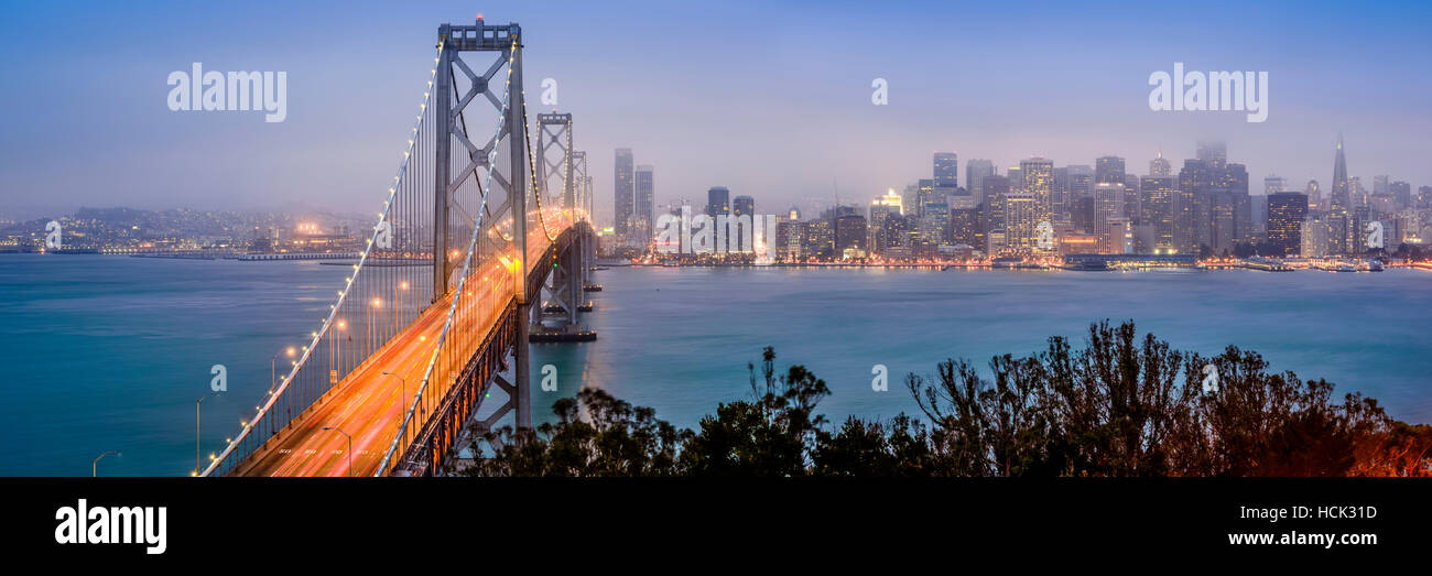 San Francisco foggy skyline after sunset, California, USA Stock Photo
