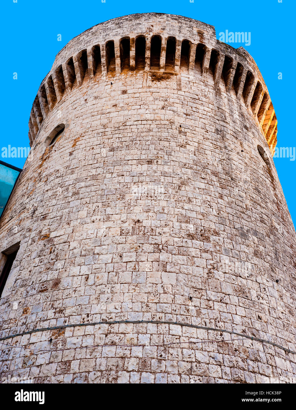 detail Norman tower of the castle of Conversano, Puglia - Italy Stock Photo