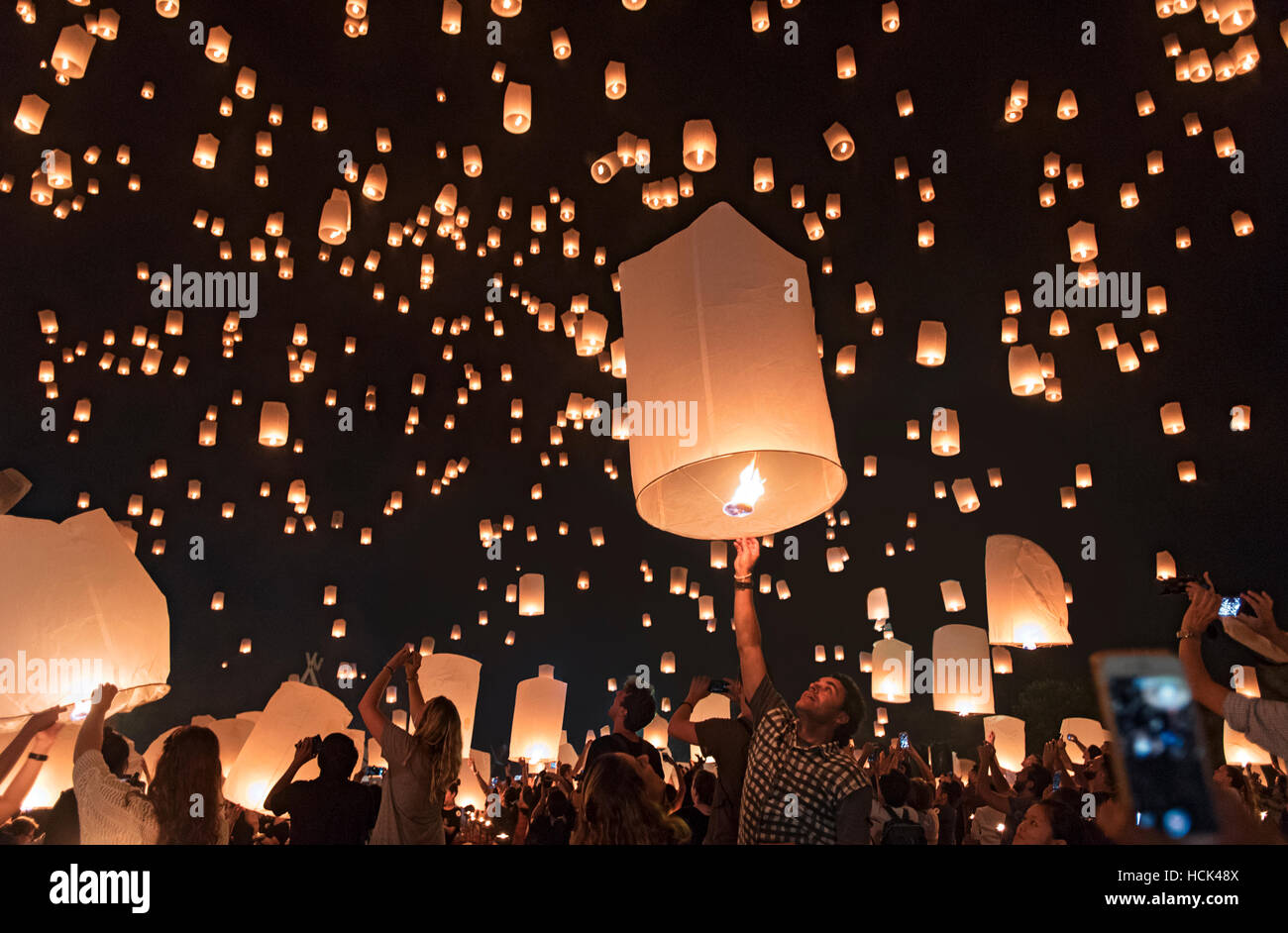 Yi Peng Lantern Festival; Chiang Mai, Thailand Stock Photo
