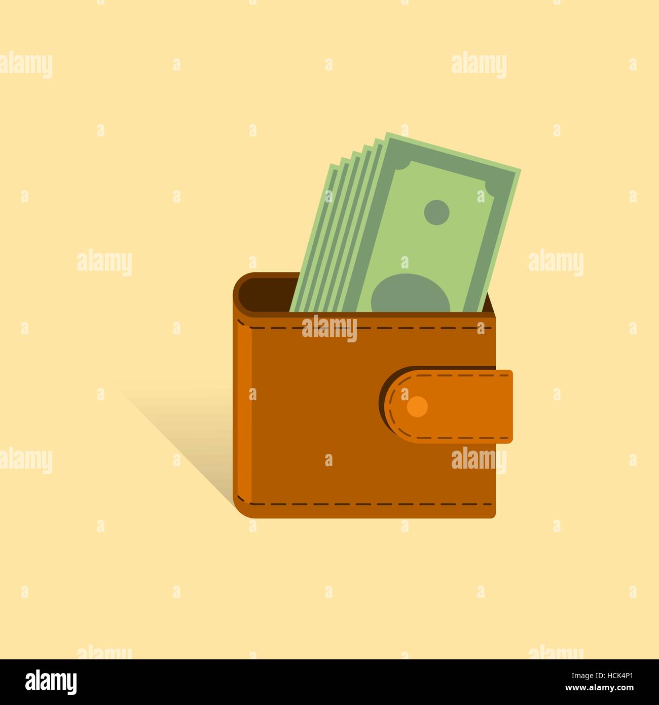 Money wallet vector illustration. Cash payment shopping financial concept. Banknote signs earning and prosperity symbol. Stock Vector