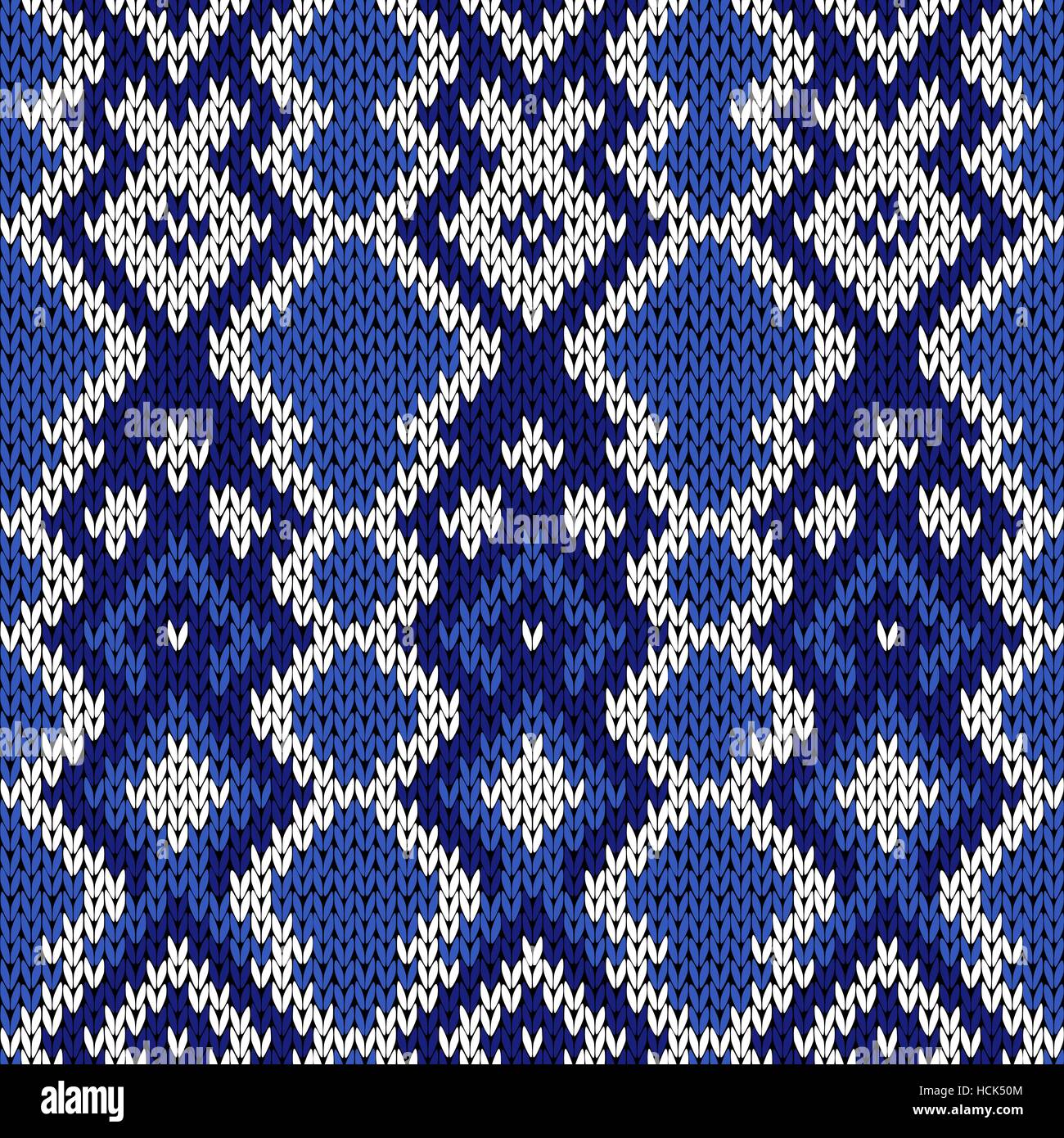 Knitted ornamental background in winter motif in cool blue hues and in ...