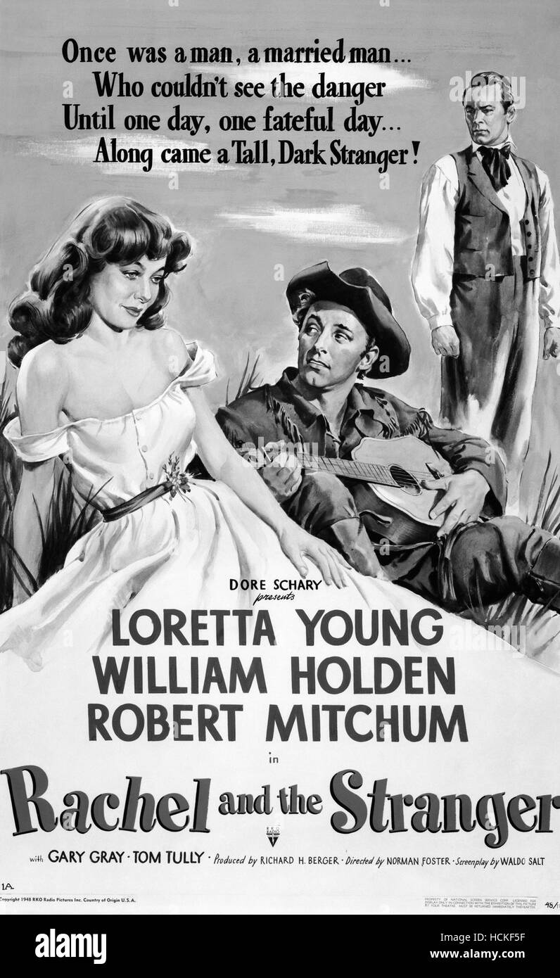 RACHEL AND THE STRANGER, Loretta Young, Robert Mitchum, William Holden