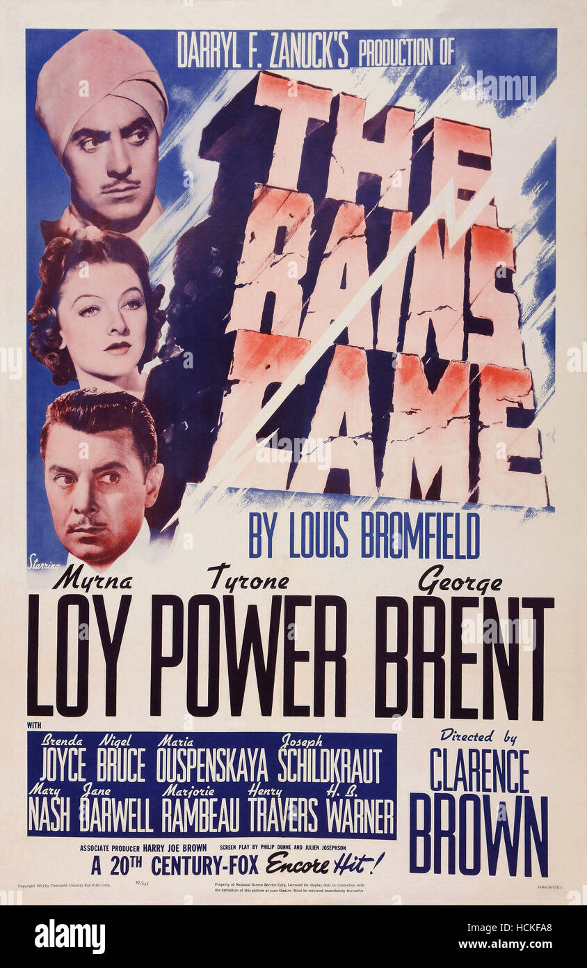 THE RAINS CAME, US poster art, from top: Tyrone Power, Myrna Loy ...