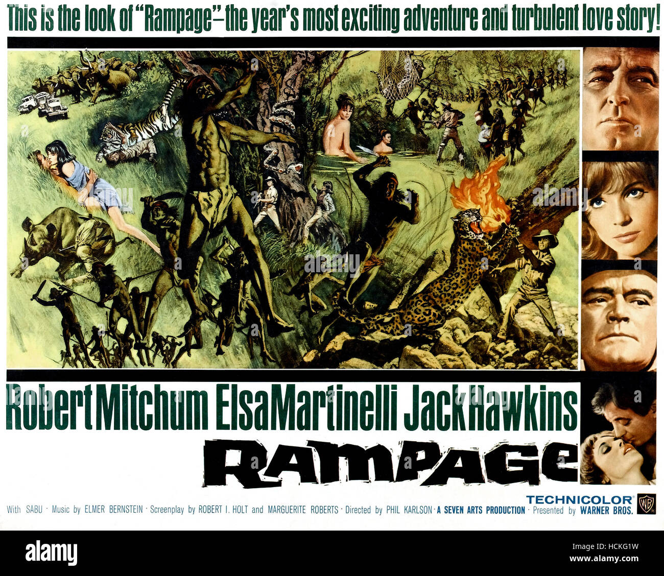 RAMPAGE, from top, right, Robert Mitchum, Elsa Martinelli, Jack Hawkins ...