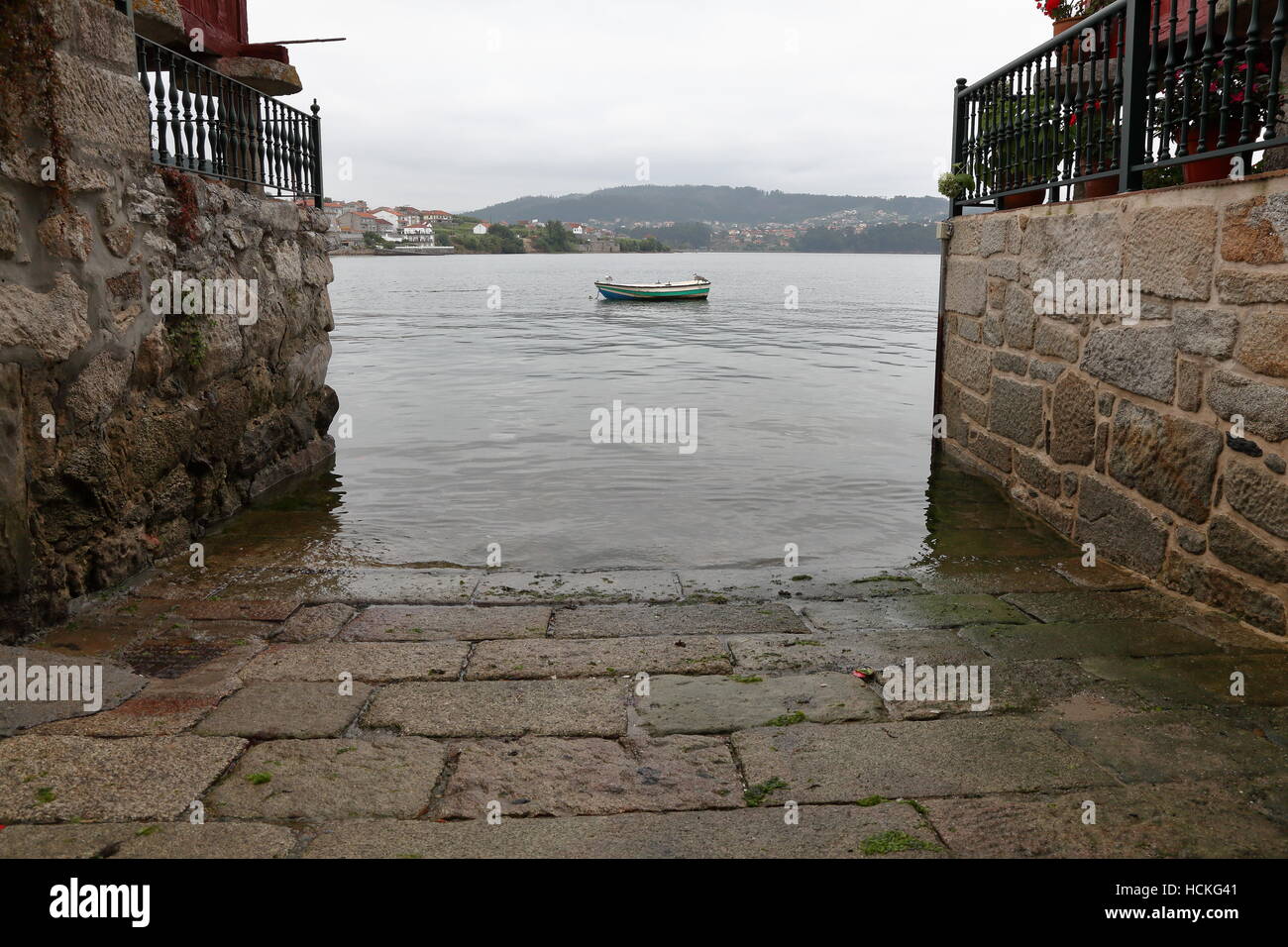 Combarro is a Galician town of tourist and cultural interestts.  village Fishing famous old town made of natural stone Stock Photo