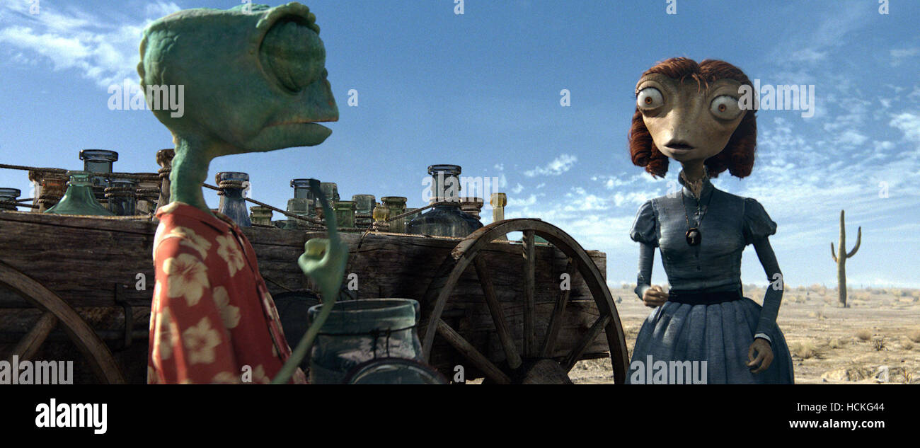 RANGO, from left Rango (voice Johnny Depp), Beans (voice Isla Fisher), 2011. ©Paramount