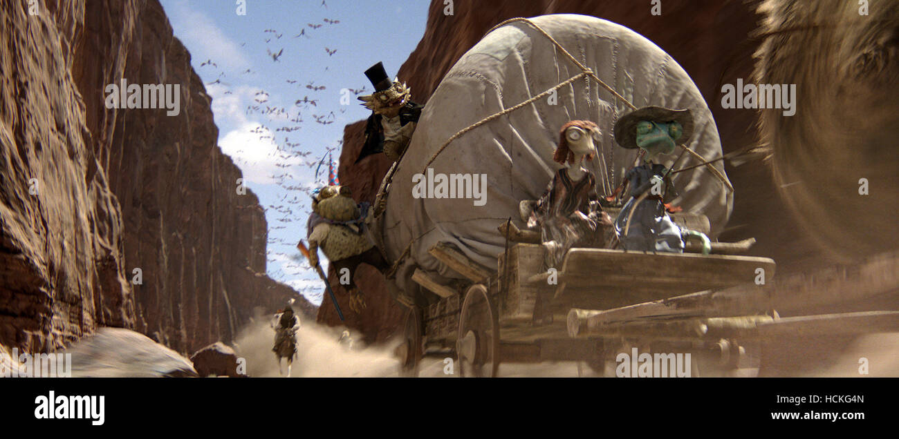 RANGO, front, from left Beans (voice Isla Fisher), Rango (voice