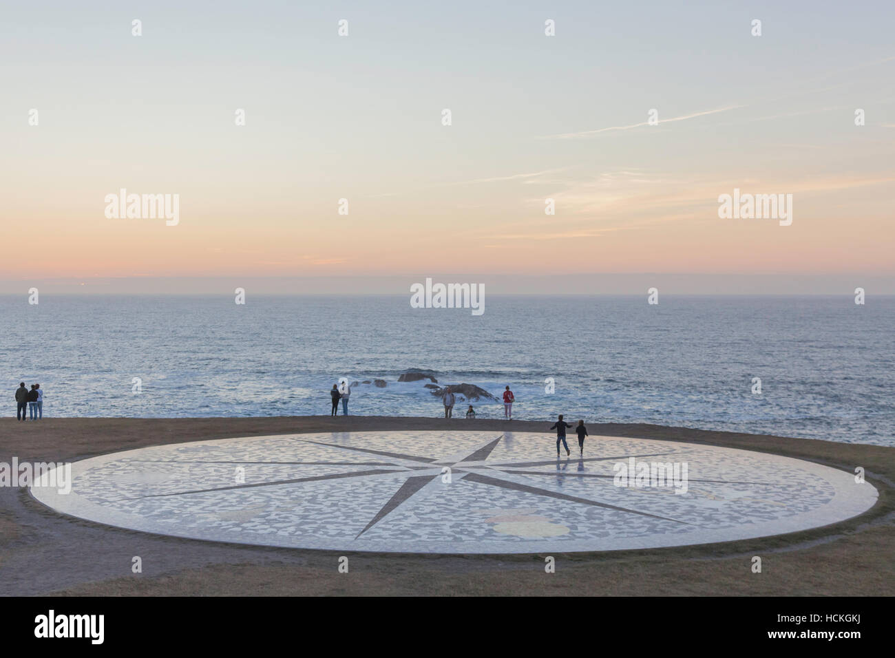 Rose of the winds placed to the skirts of Hercules' tower in A Coruña Spain. . Stock Photo