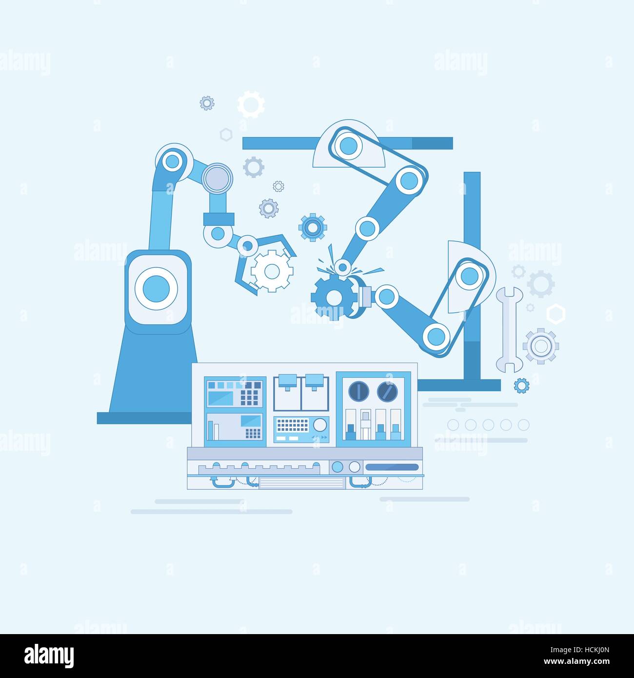 Robotic Assembly Line Industrial Automation Industry Production Web Banner Stock Vector