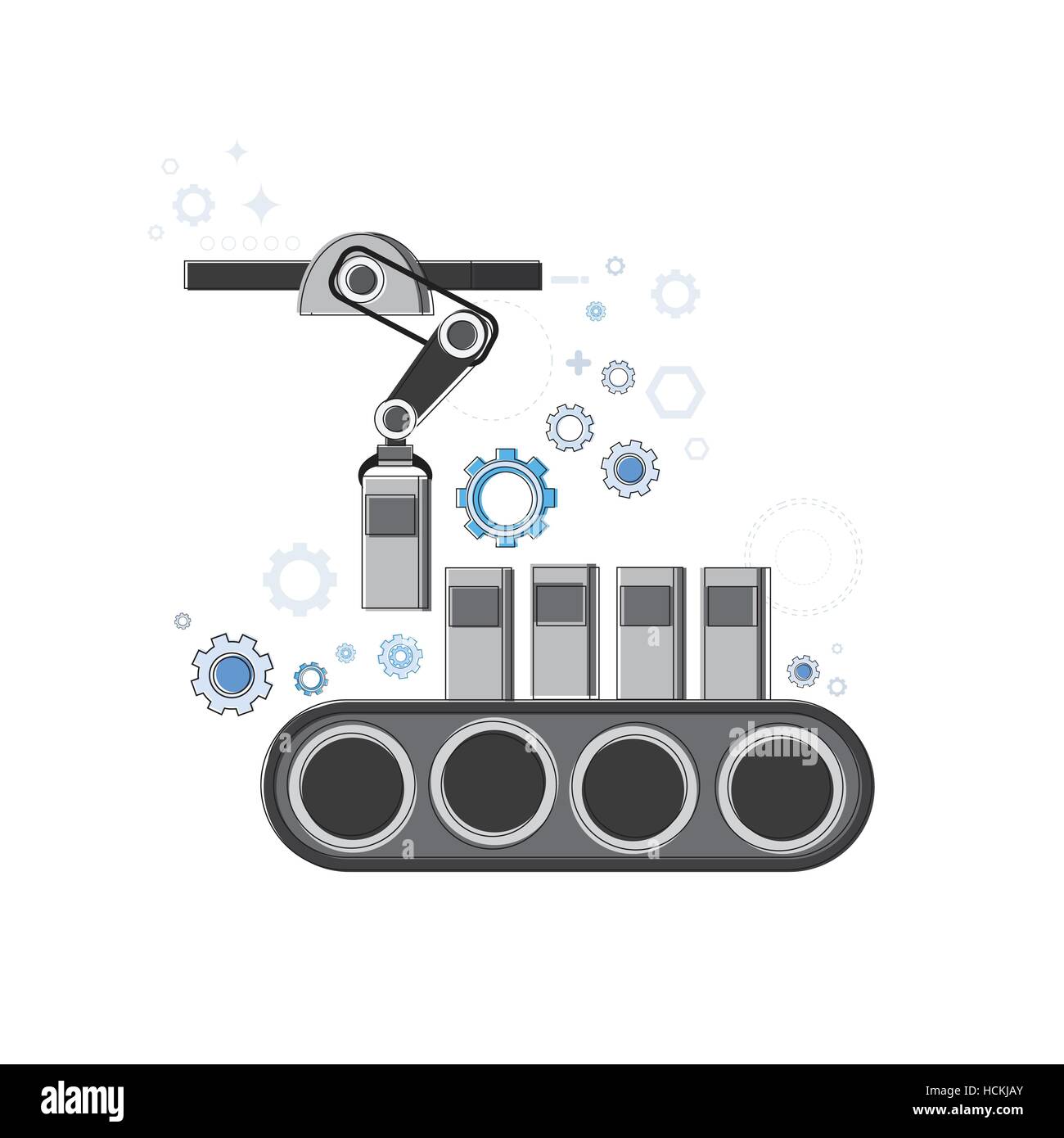 Robotic Assembly Line Industrial Automation Industry Production Web Banner Stock Vector