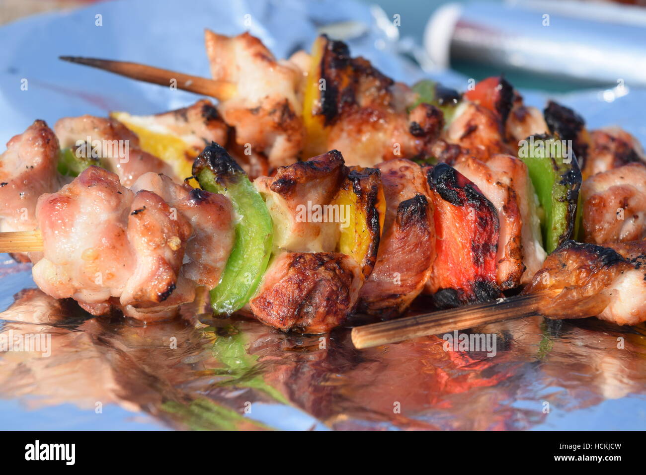 Crispy barbecue meat on tin foil Stock Photo Alamy