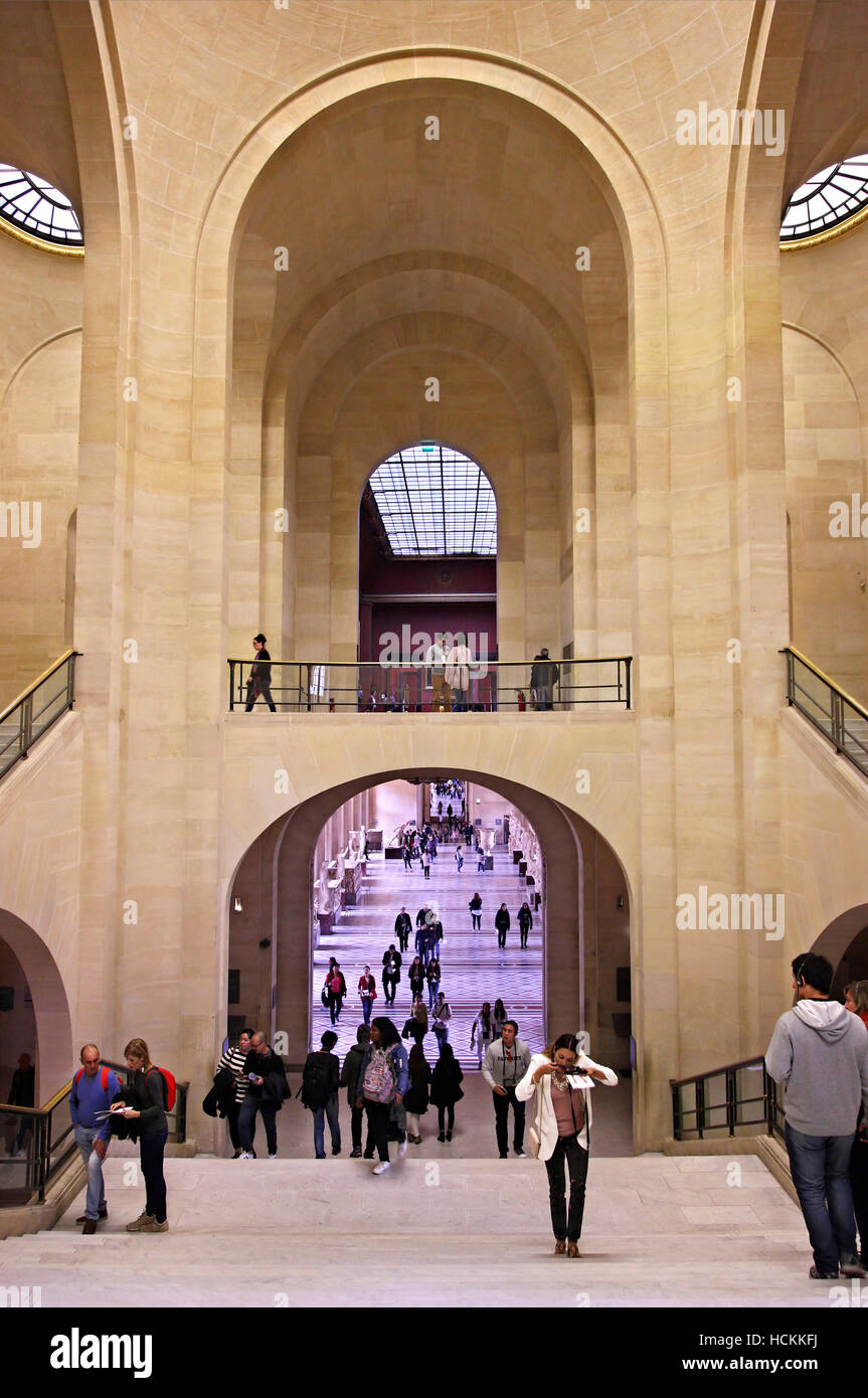 The Daru staircase in front of the 'Winged Victory ('Nike') of Samothrace', the Louvre museum, Paris, France. Stock Photo