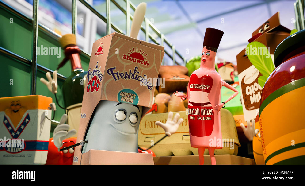 SAUSAGE PARTY, from left Douche (voice Nick Kroll), Popped Cherry