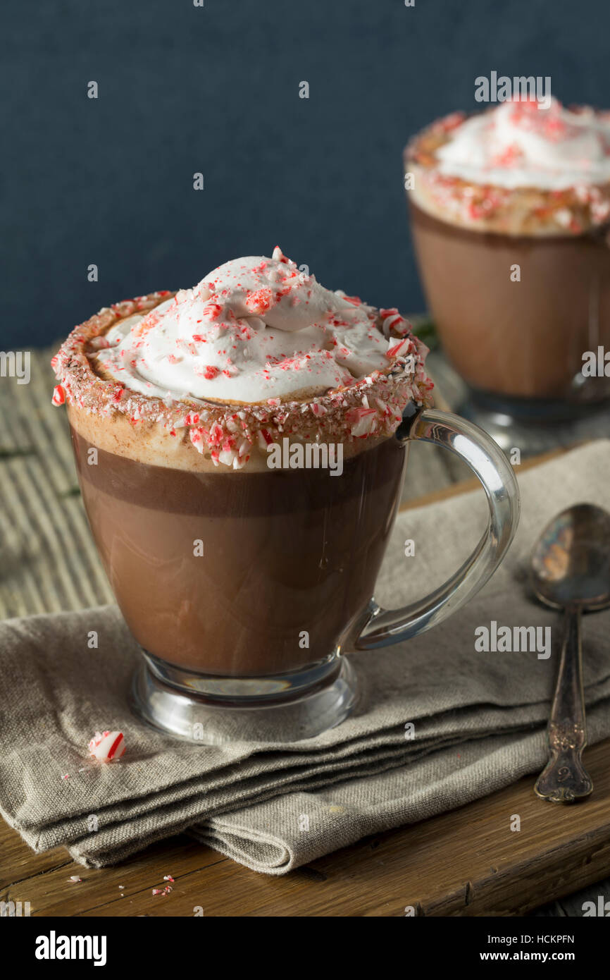 Homemade Peppermint Hot Chocolate with Whipped Cream Stock Photo