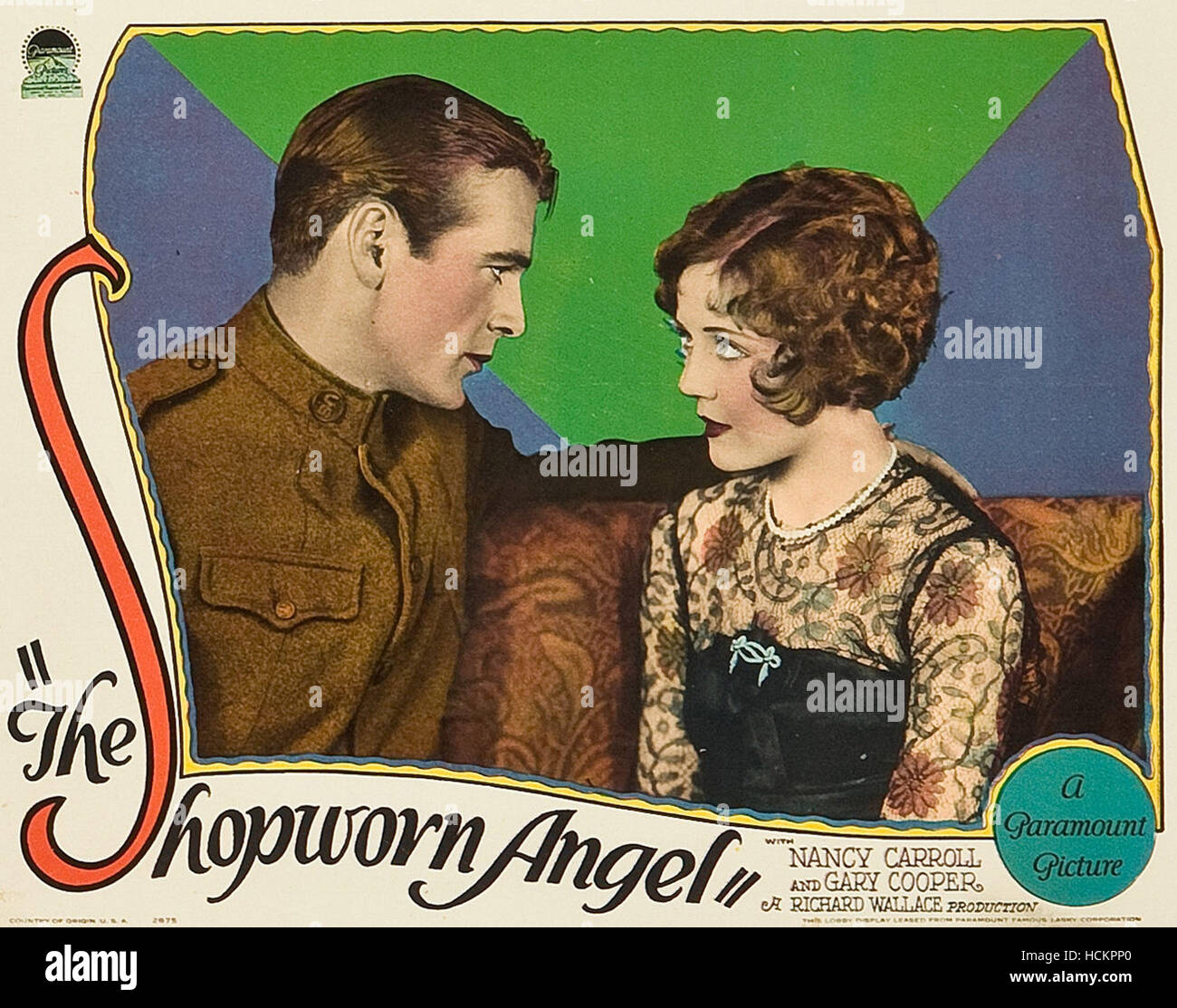 THE SHOPWORN ANGEL, lr Gary Cooper, Nancy Carroll on lobbycard, 1928