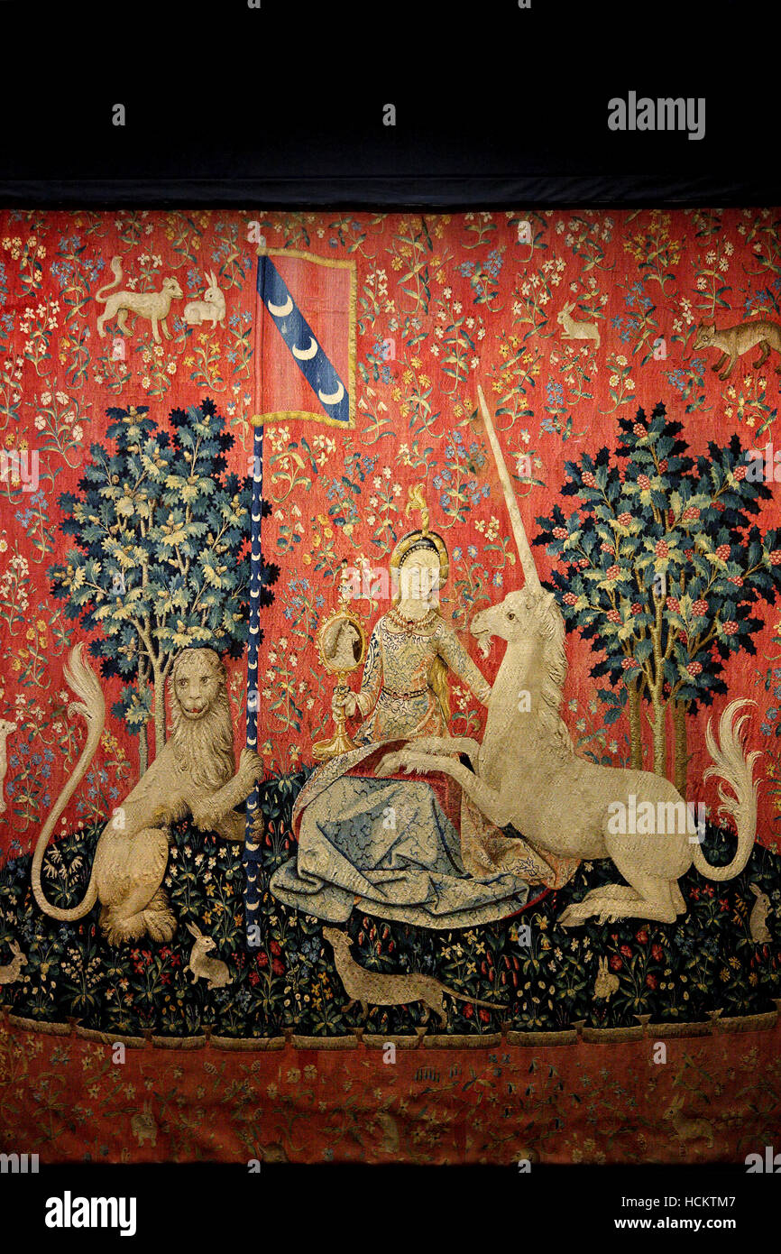 "The Lady and the Unicorn" a series of six tapestries in the Medieval