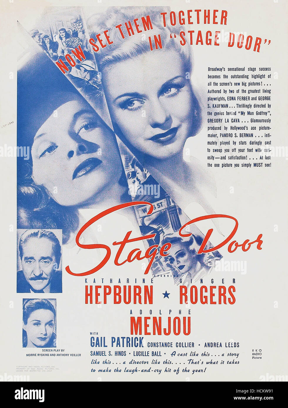 STAGE DOOR, top lr Katharine Hepburn, Ginger Rogers, left from top