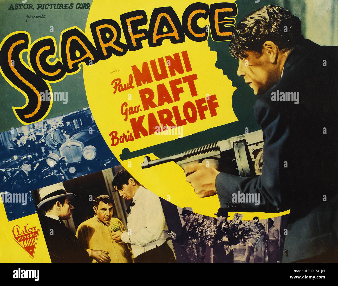 SCARFACE, bottom left from left: George Raft, Henry Armetta, Paul Muni ...