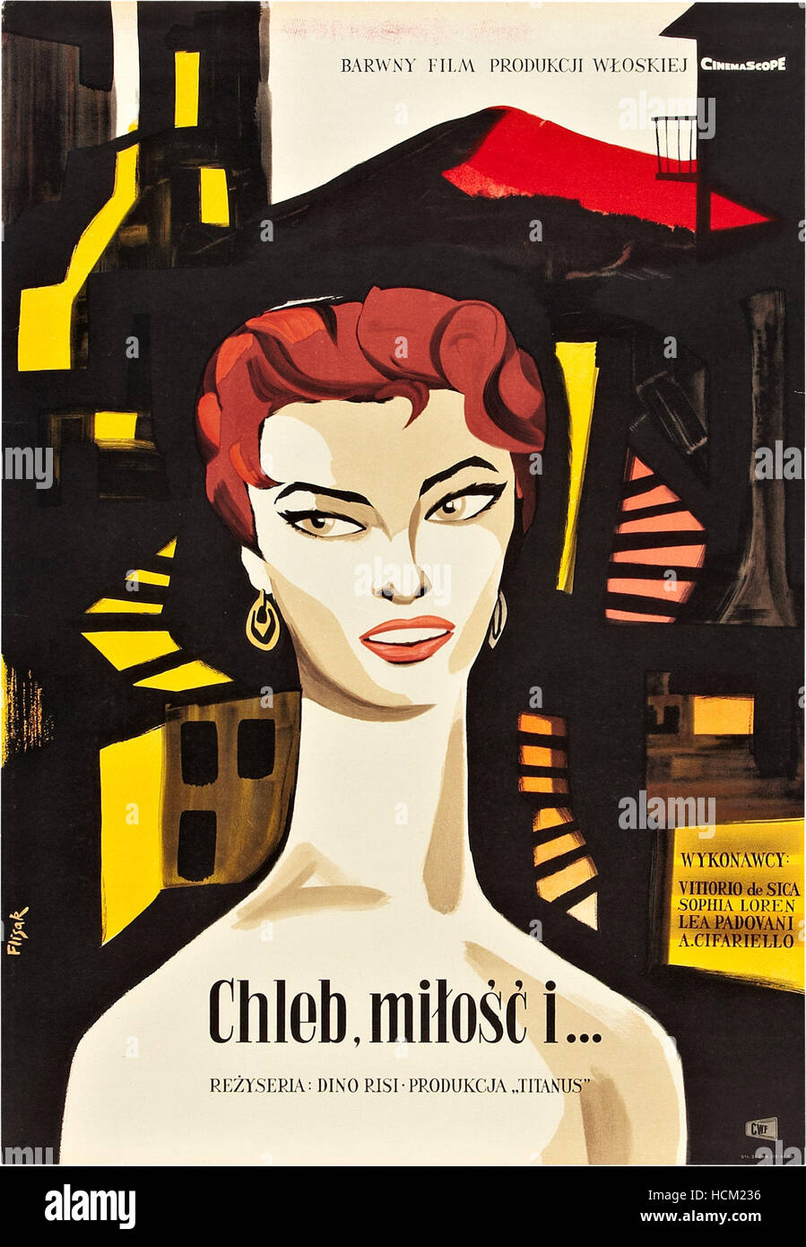 SCANDAL IN SORRENTO, (aka PANE, AMORE E..., aka CHELB, MILOSC I...), Sophia Loren on Polish poster art, 1955. Stock Photo