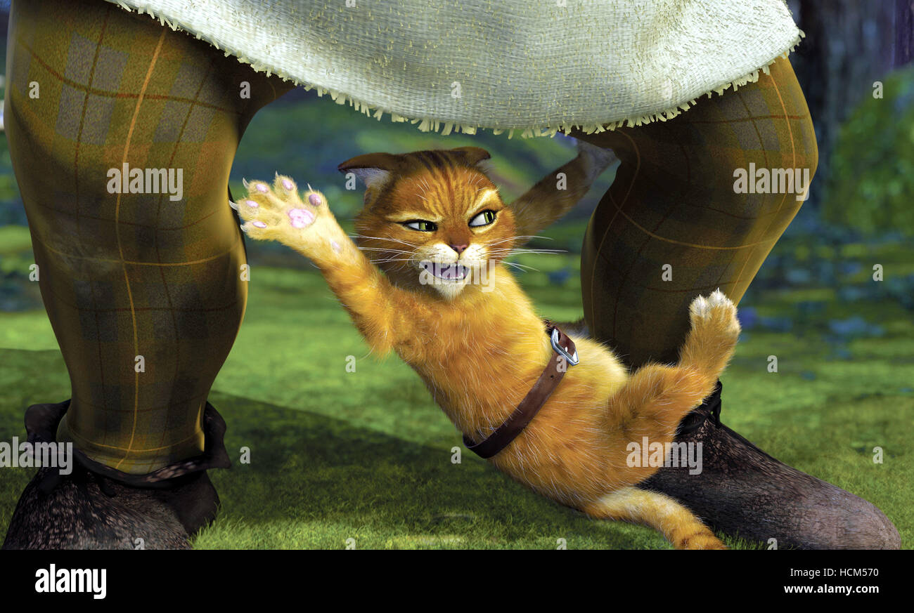 Film Still from Shrek 2 Shrek, Puss In Boots, Donkey © 2004