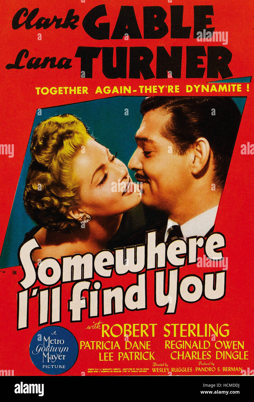 SOMEWHERE I'LL FIND YOU, lr Lana Turner, Clark Gable on window card