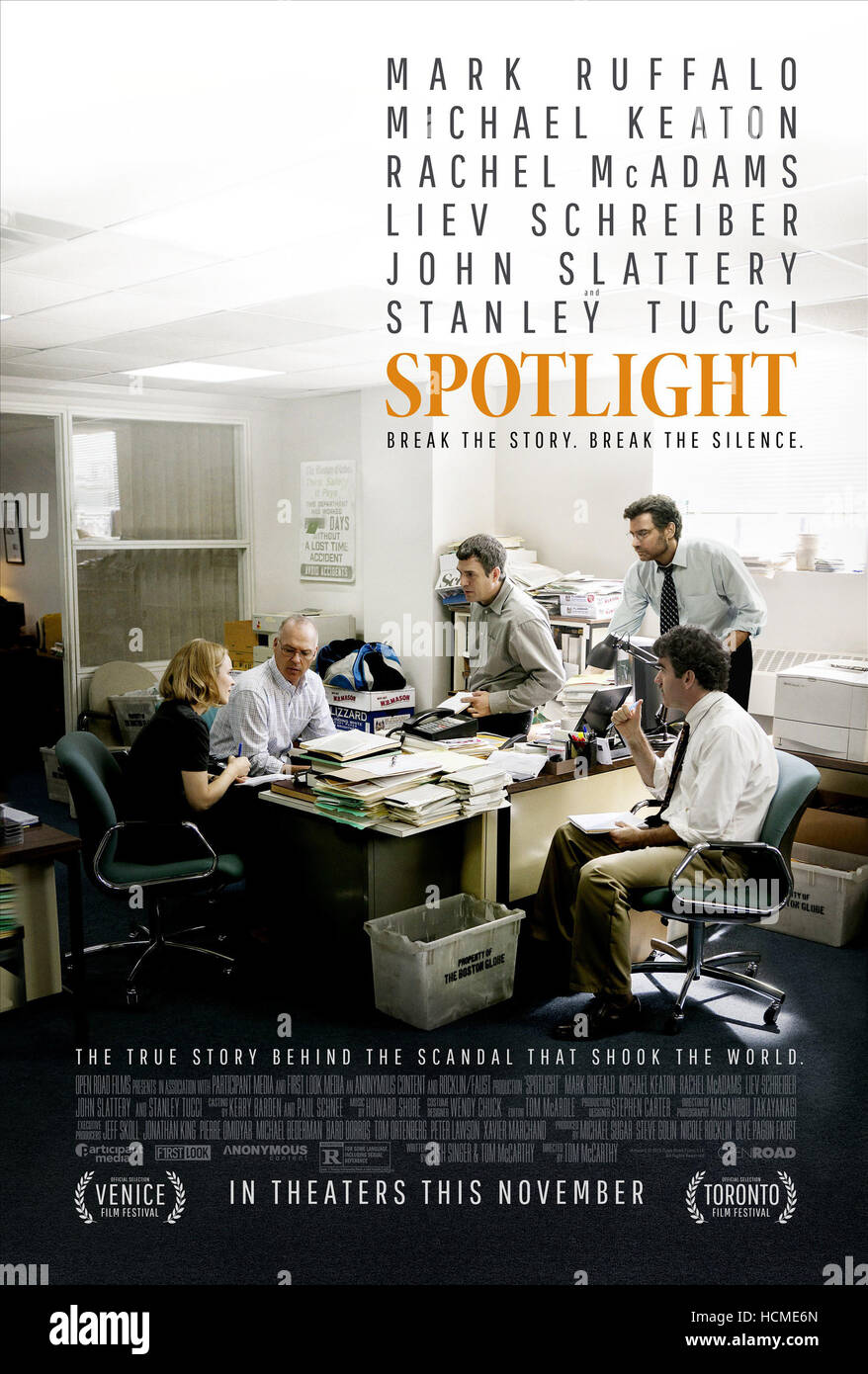 SPOTLIGHT, US poster, from left Rachel McAdams, Michael Keaton, Mark(01)