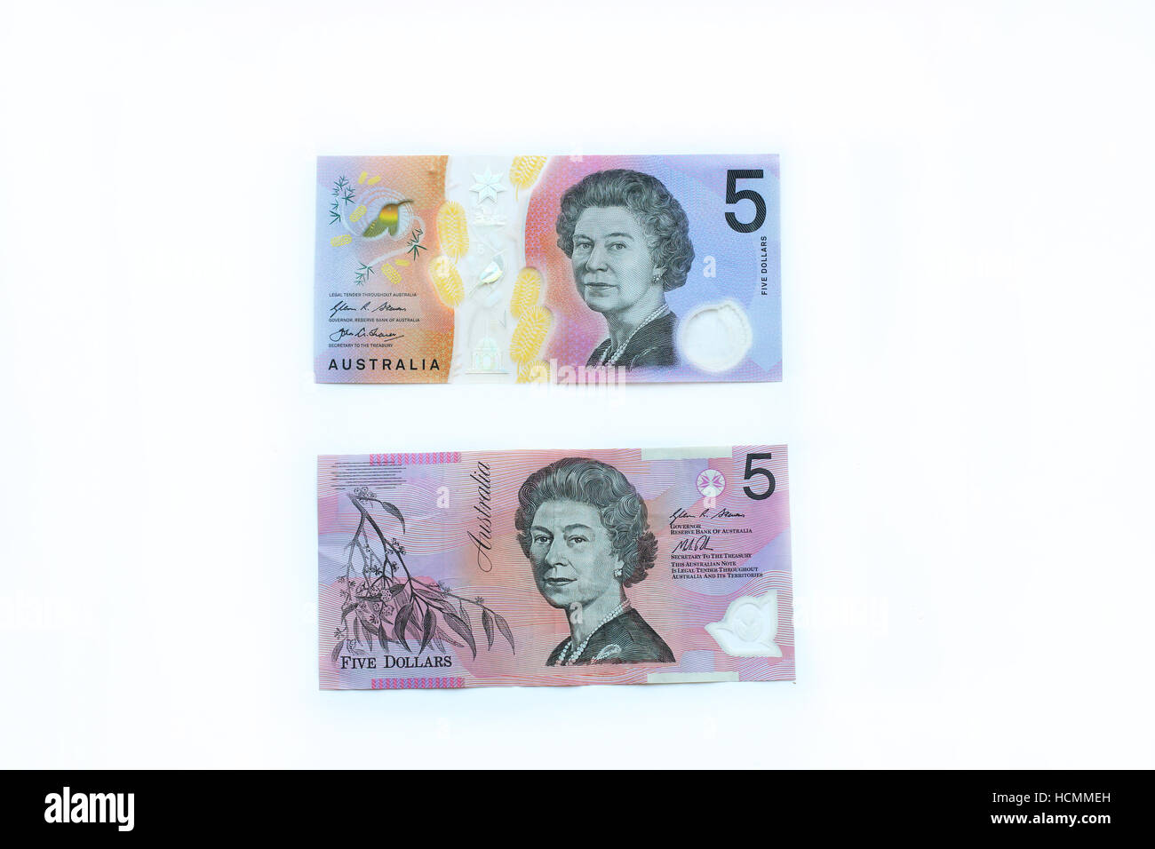 $5 Australian dollar new and old bank note Stock Photo