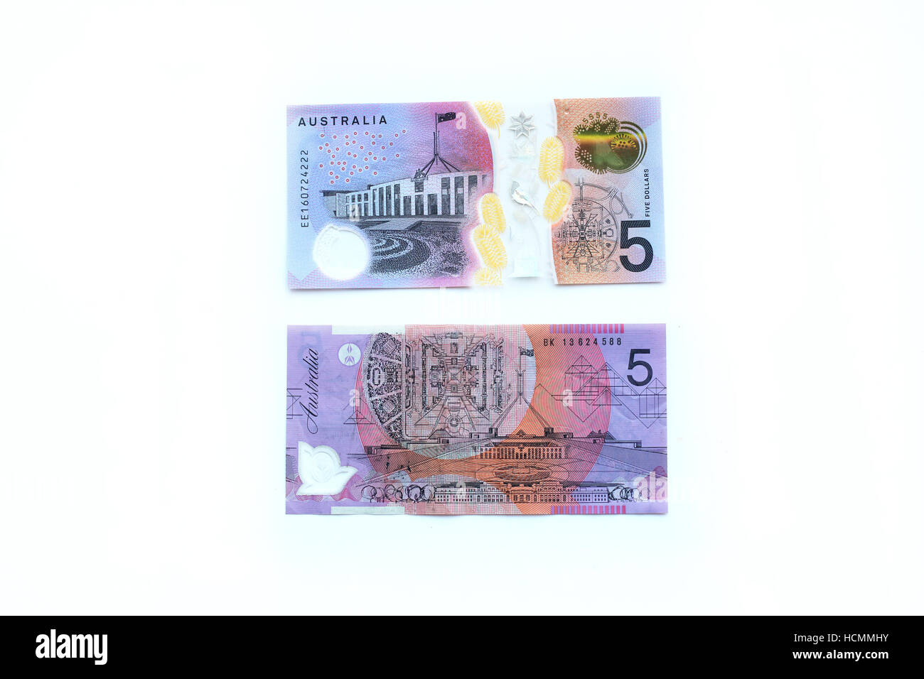 $5 Australian dollar new and old bank note Stock Photo