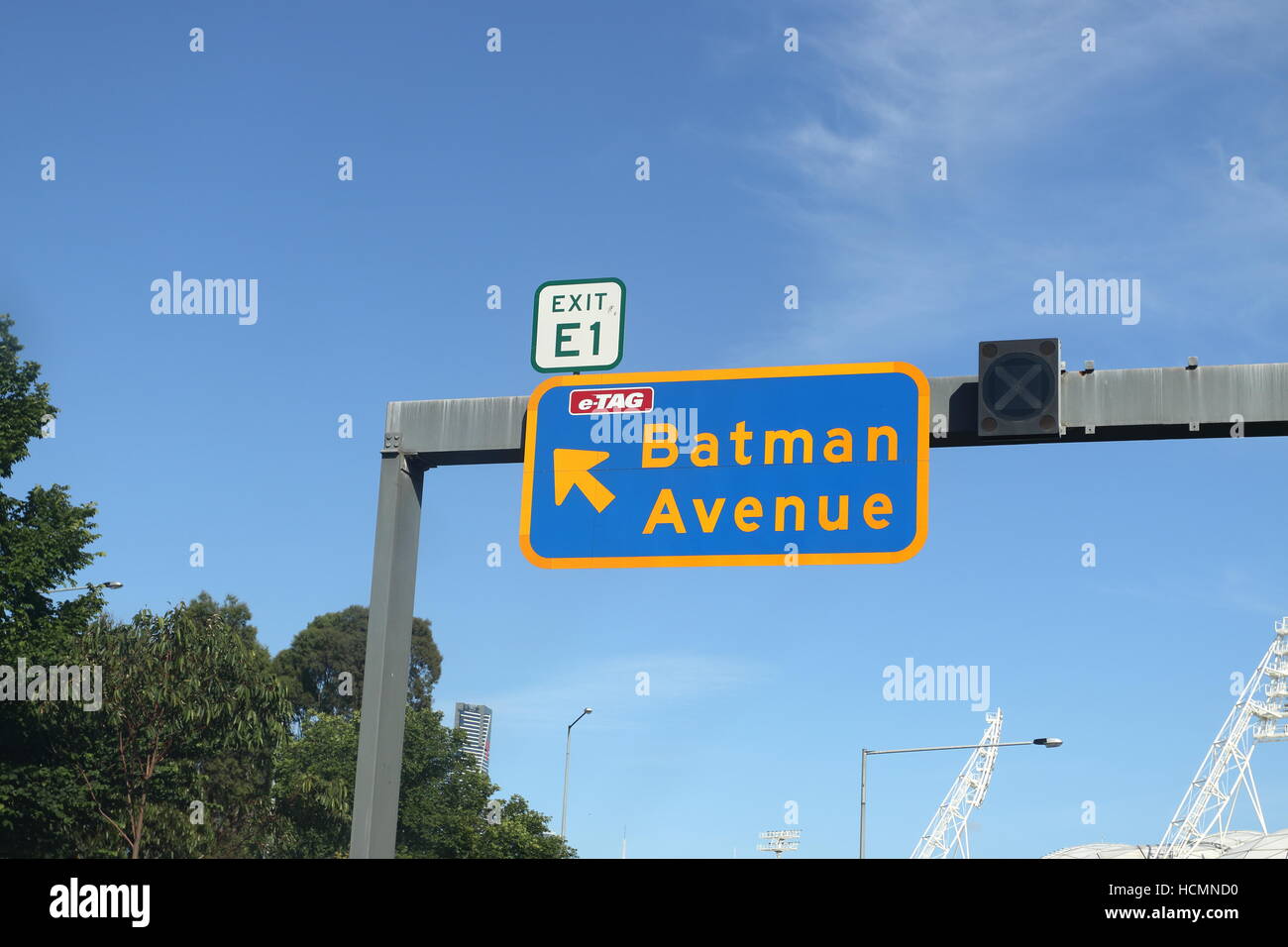 Batman Avenue road sign boards in Melbourne Freeway Victoria Australia Stock Photo
