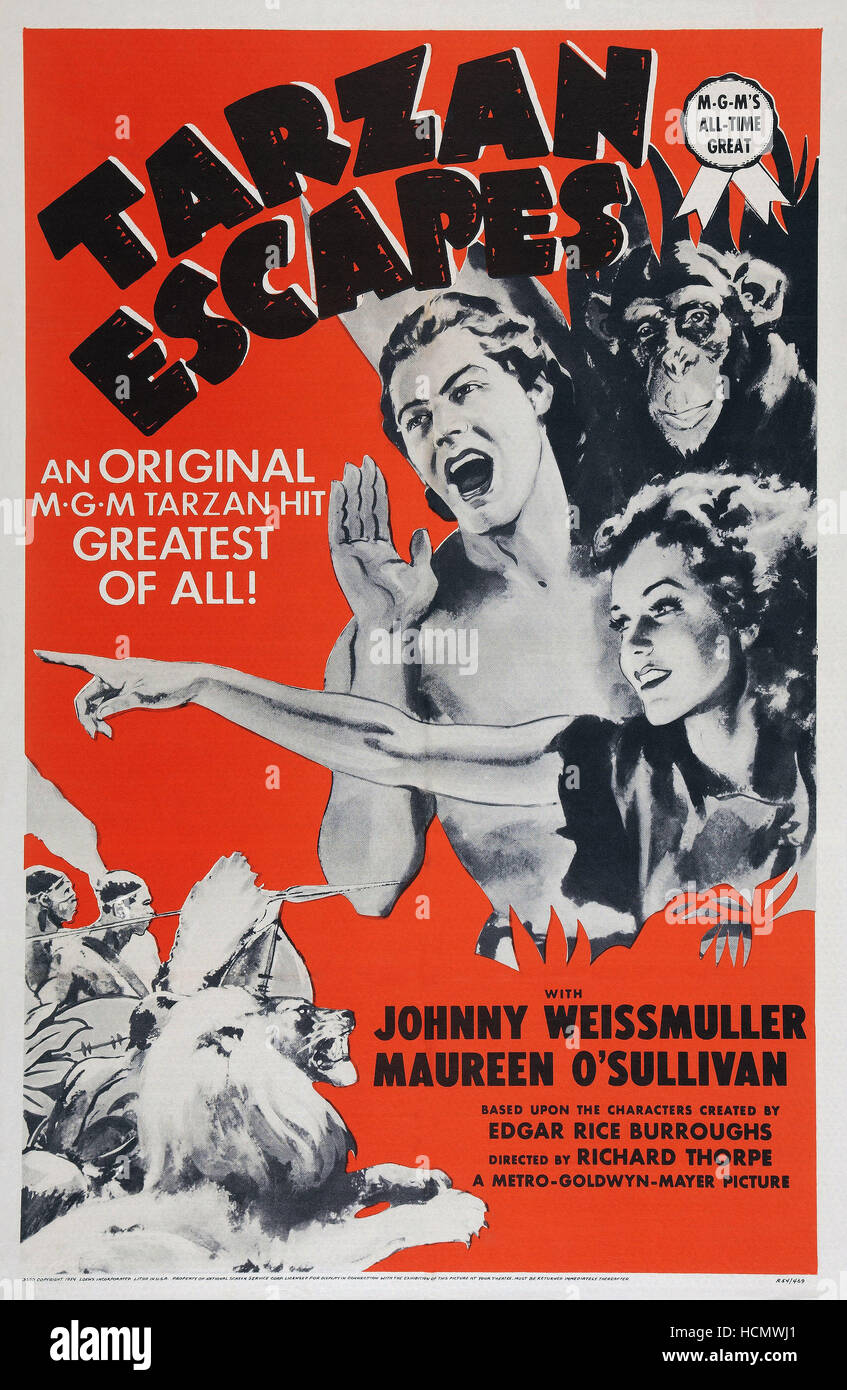 TARZAN ESCAPES, US poster art, from left Johnny Weissmuller, Maureen O