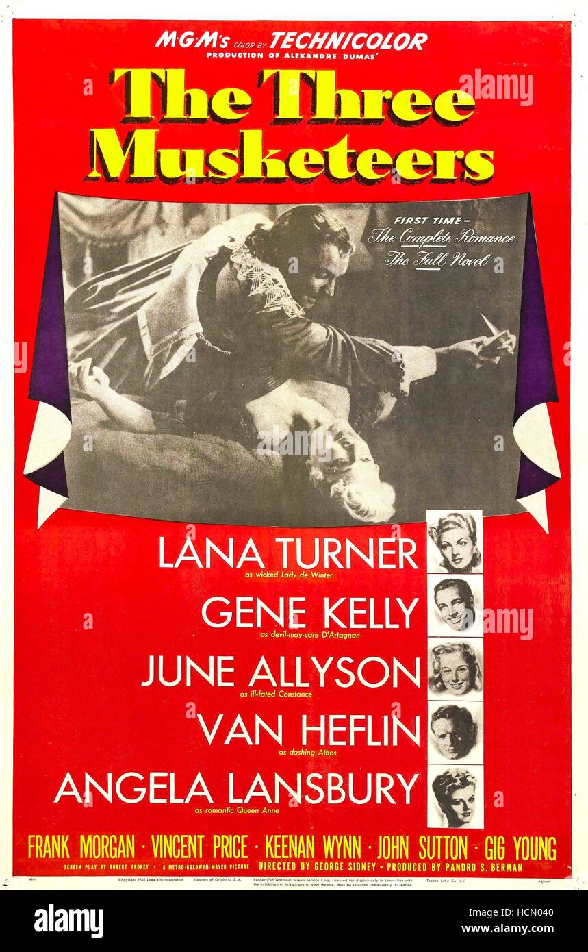 THE THREE MUSKETEERS, US poster, Gene Kelly, Lana Turner, June Allyson