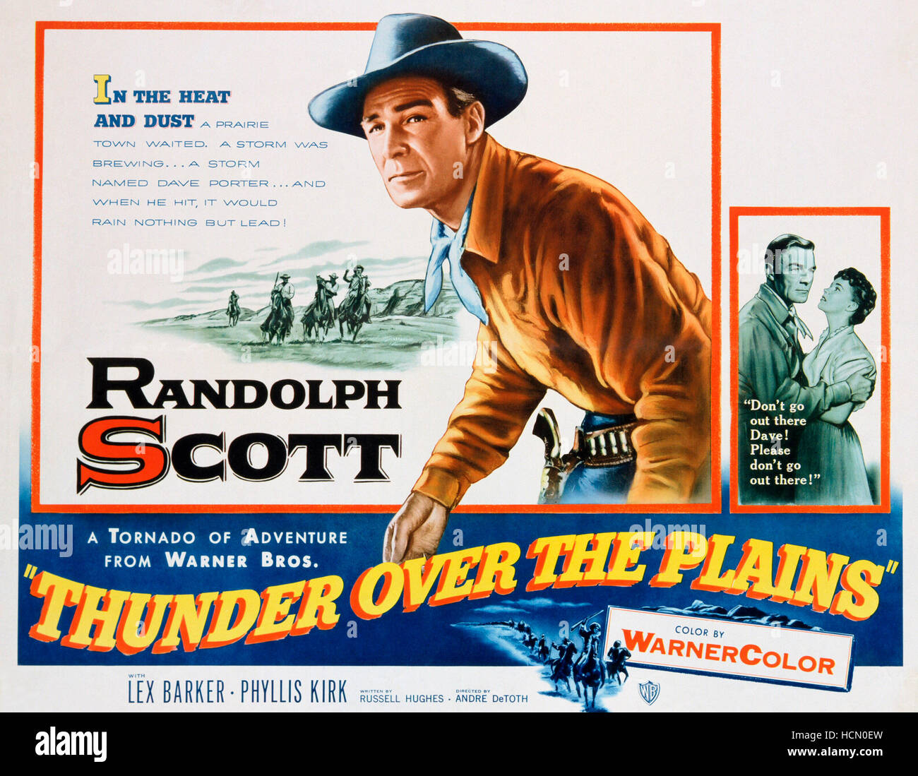 THUNDER OVER THE PLAINS, from left: Randolph Scott (twice), Phyllis ...