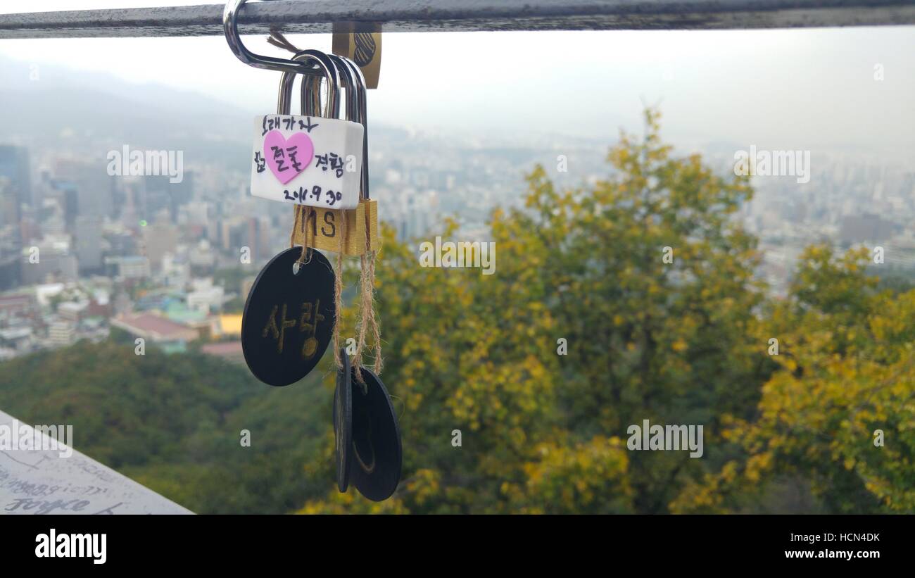 Love Locks in korean Stock Photo