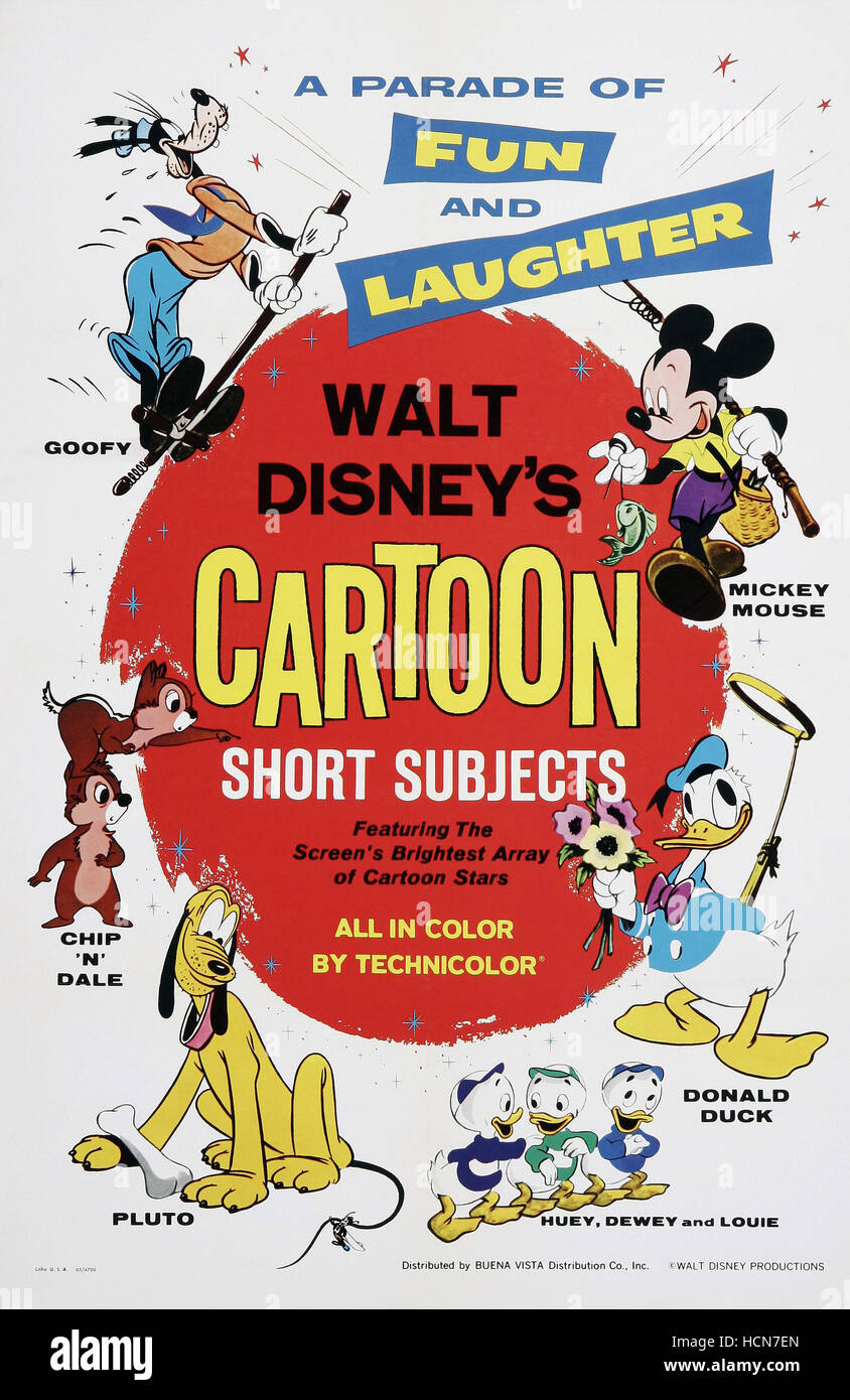 WALT DISNEY'S CARTOON-SHORT SUBJECTS, US poster, from top left, clockwise:  Goofy, Mickey Mouse, Donald Duck, Louie Duck, Dewey Stock Photo - Alamy