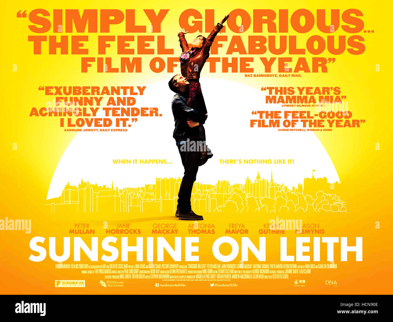 SUNSHINE ON LEITH, British poster art, from left MacKay