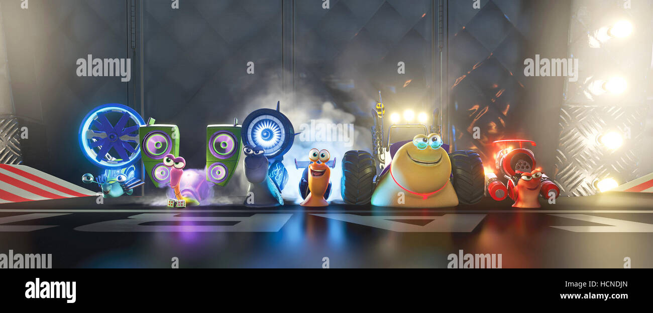 TURBO, from left Skidmark (voice Ben Schwartz), Smoove Move (voice