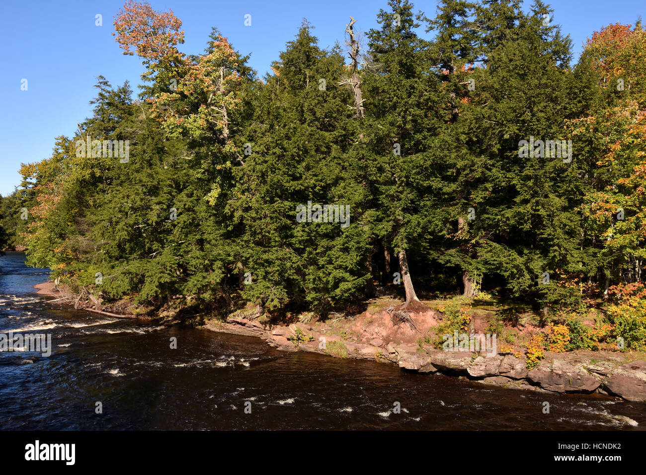 River near Lake of the Clouds in Ontonagon County in the upper peninsula of Michigan within the Porcupine Mountains. Stock Photo