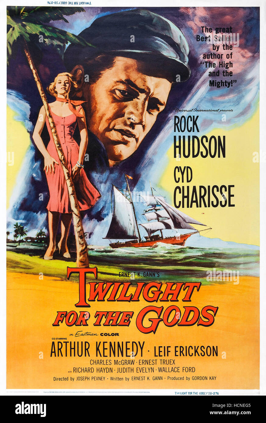 TWILIGHT FOR THE GODS, US poster, from left: Cyd Charisse, Rock Hudson ...
