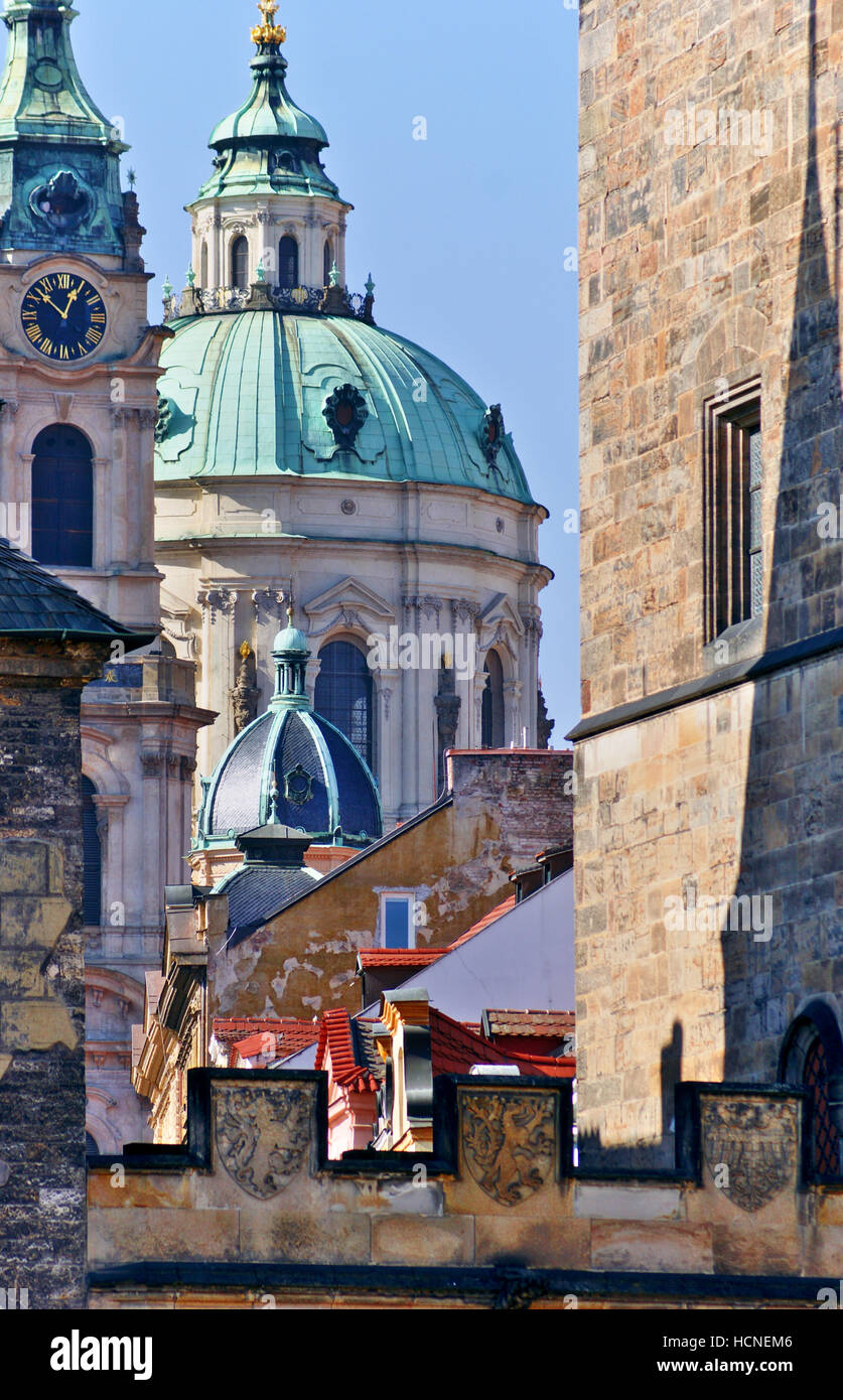 The dense cornucopia of architectural styles as viewed in Prague, the Czech Republic. Stock Photo