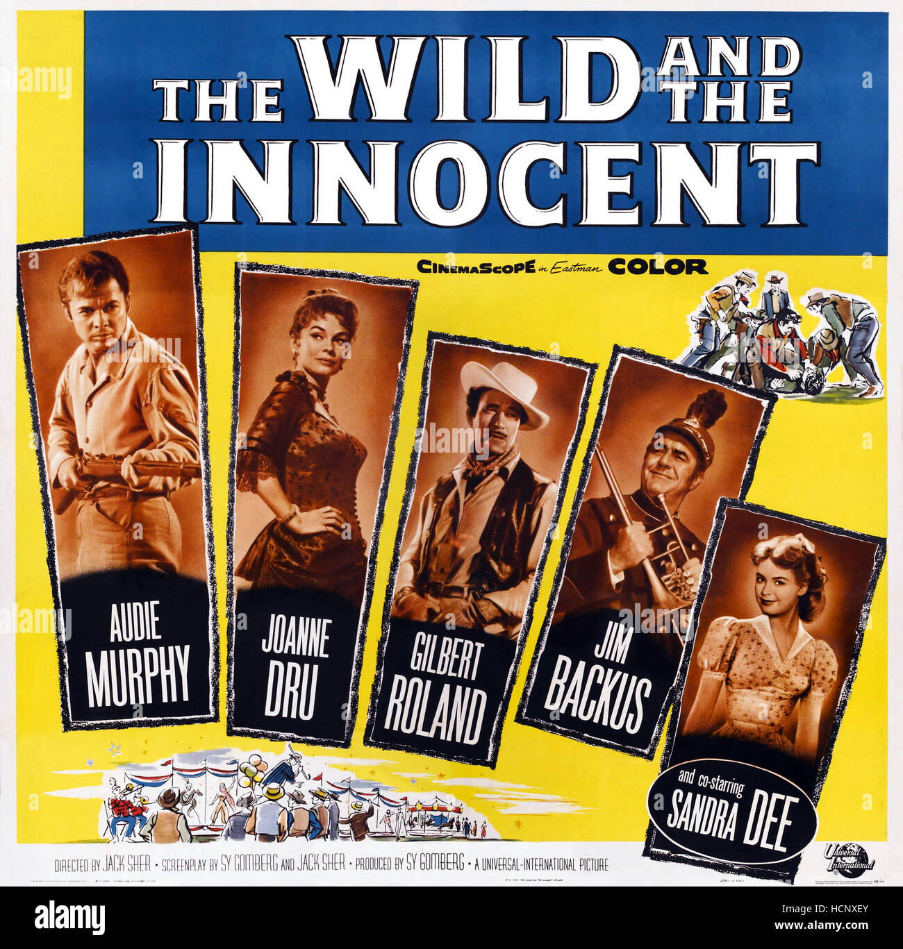 THE WILD AND THE INNOCENT, US poster, from left Audie Murphy, Joanne