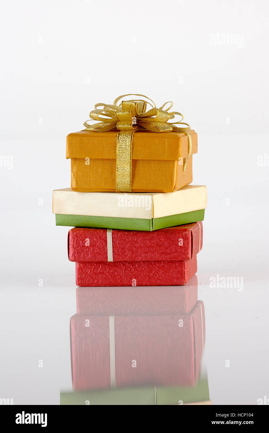 Christmas gift boxes on white background Stock Photo - Alamy