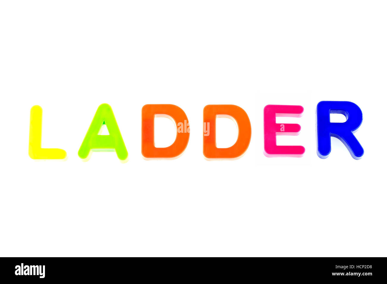 Word ladder isolated on white background made from colorful toys letters Stock Photo